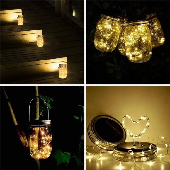Solar Mason Jar Lights [Updated], 8 Pack 20 LED Waterproof Fairy Firefly Jar - Picture 6 of 7